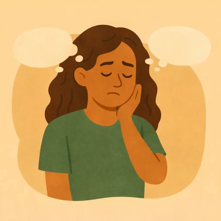 Mulher refletindo com sensação de vazio emocional e pensamentos distantes