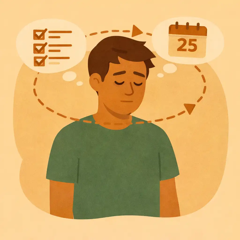 Pessoa vivendo no automático presa à rotina e pensamentos repetitivos